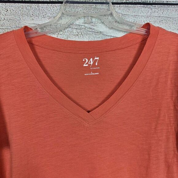 24/7 by Maurices Coral Cotton V-Neck Tee L - Picture 2 of 7